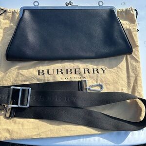 Burberry Black Leather Clutch / Crossbody Strap Bag